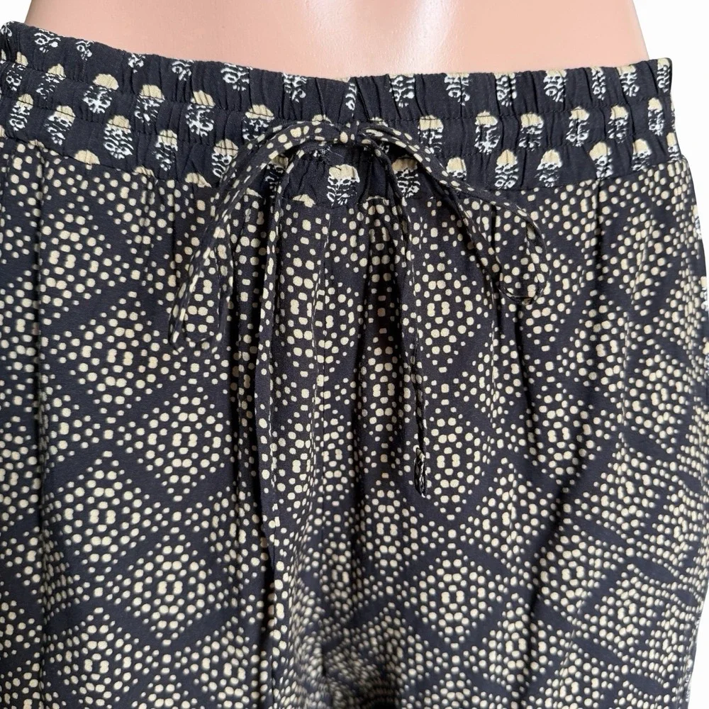Michael Stars Jordan Pant M• Black Beige Printed Wide Leg Pull Boho Resort Flowy